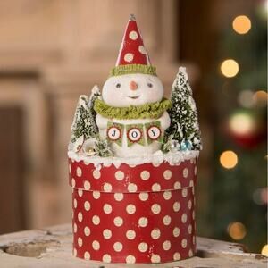 Bethany Lowe Joy Snowman on Box Michelle Allen Red & White Polka Dot NEW